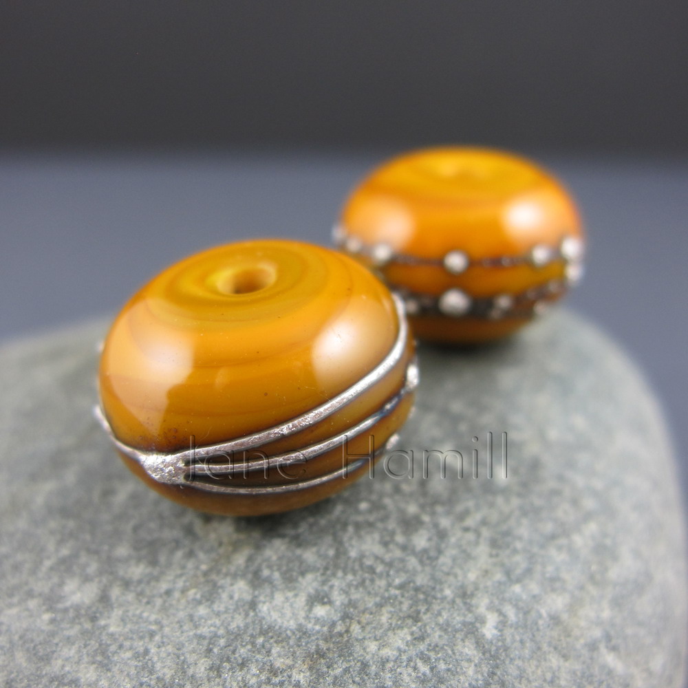 Silvered Ochre bead pair